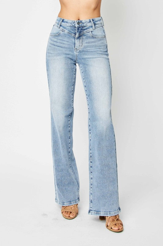 Jeans Retro Taille Haute avec Yoke Avant pour Femme 1