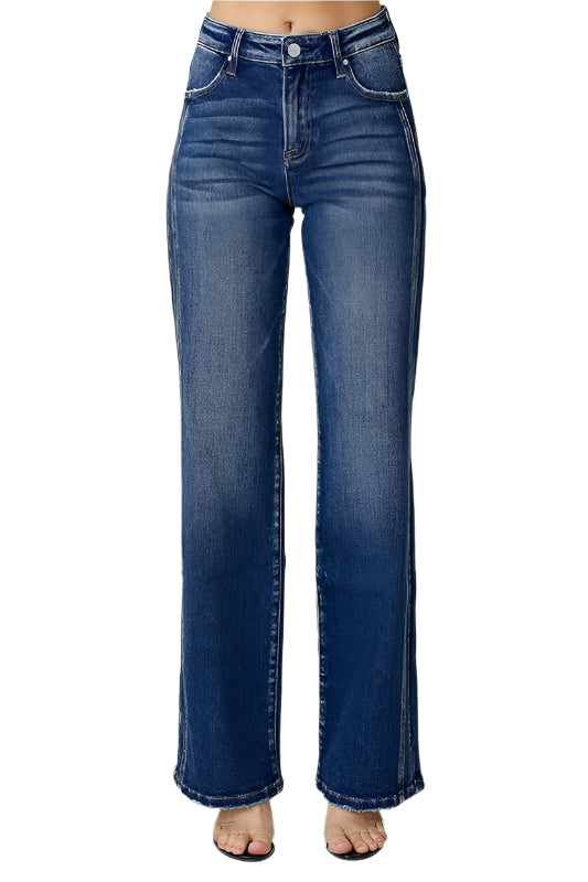 Jeans droits mi-hauts en denim foncé pour hommes 0