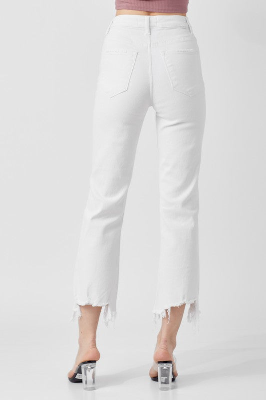 Jeans droits taille haute pour femmes en blanc 3