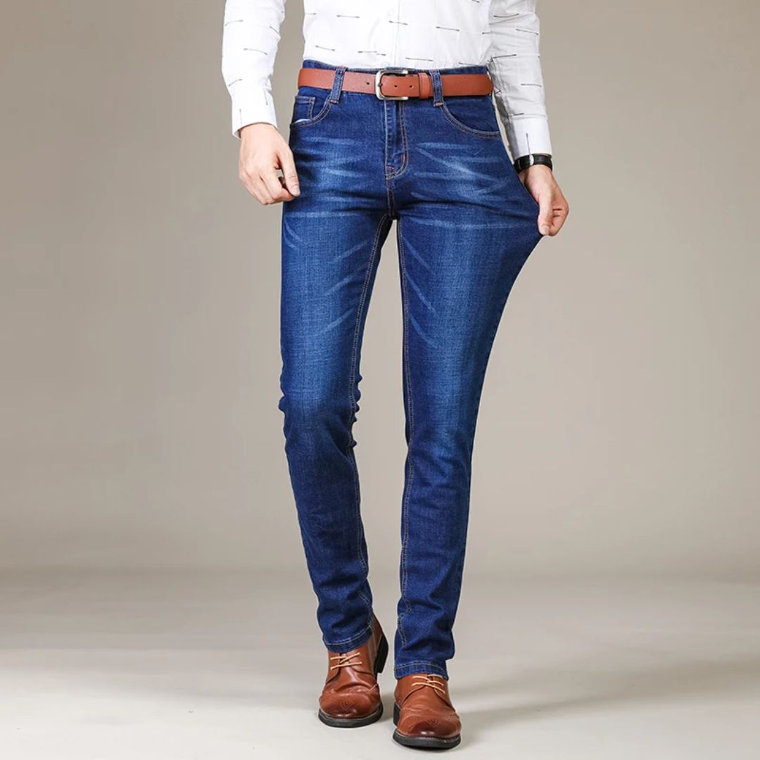 Jeans pour hommes coupe droite en denim extensible 1