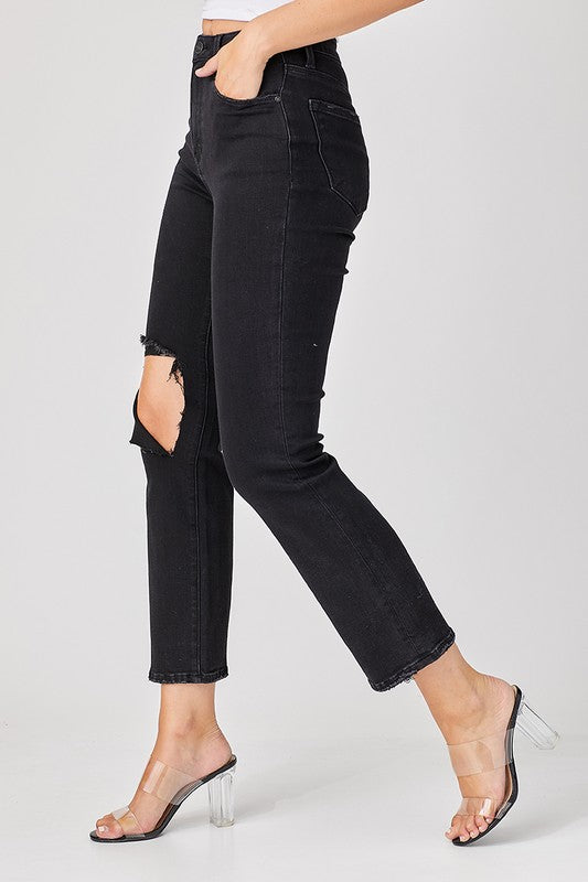 Jeans pour hommes décontractés en denim noir usé 2