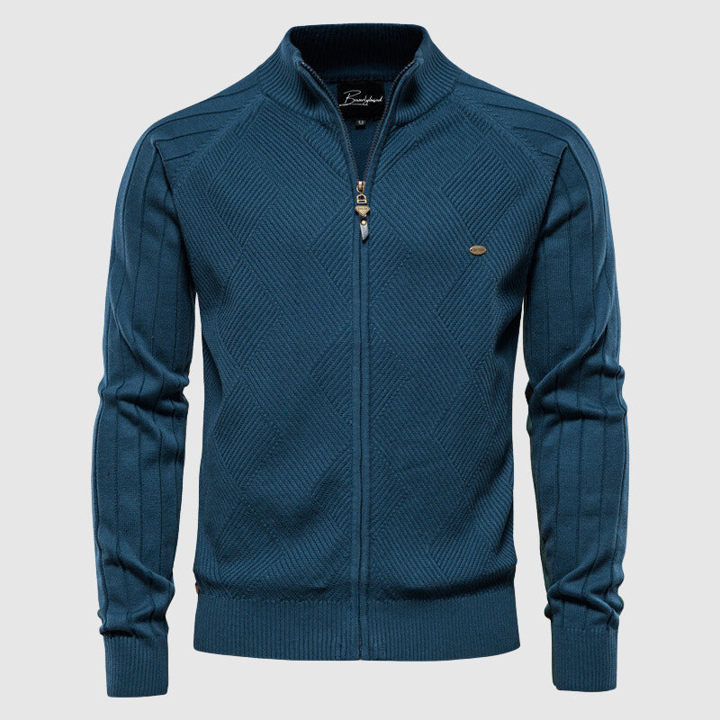 Cardigan Zippé Homme Coton Motif Argyle 5