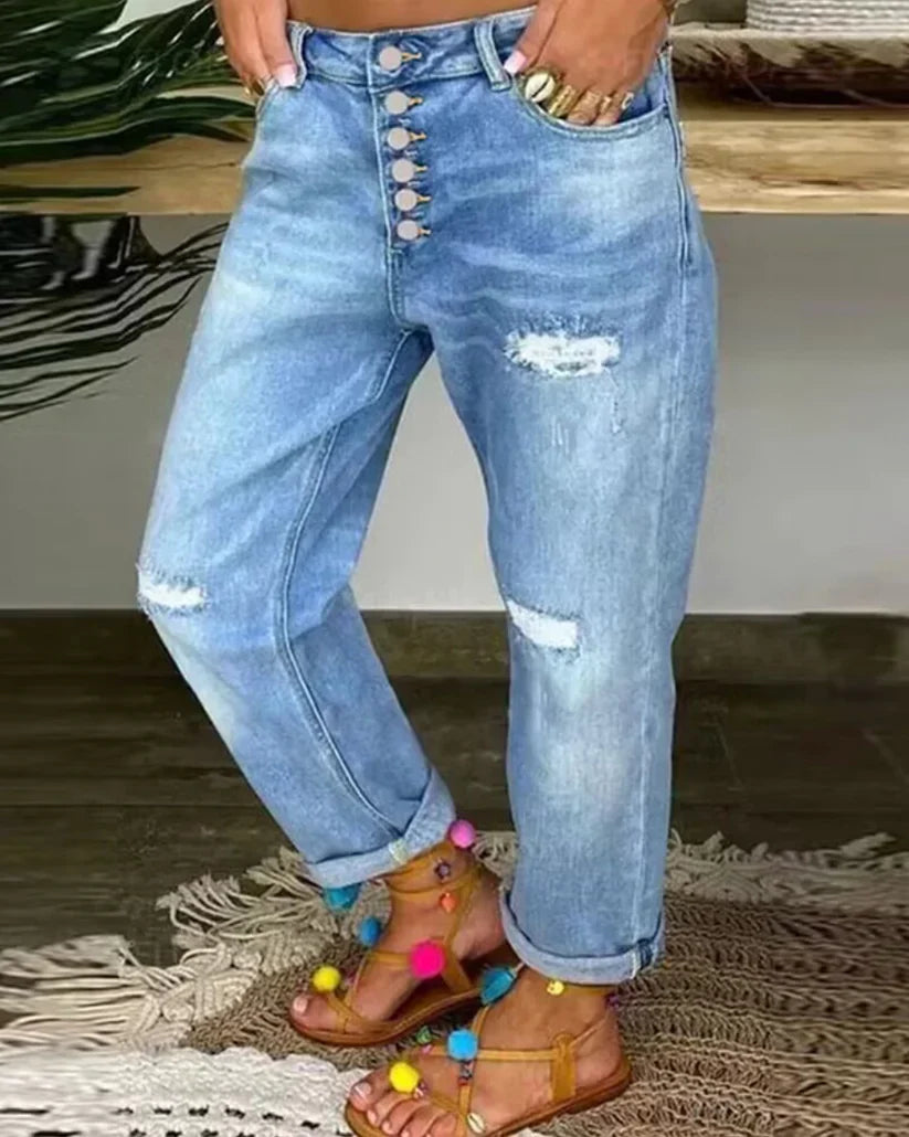 Jeans Femme Décontractés Coupe Lâche 100% Coton-1