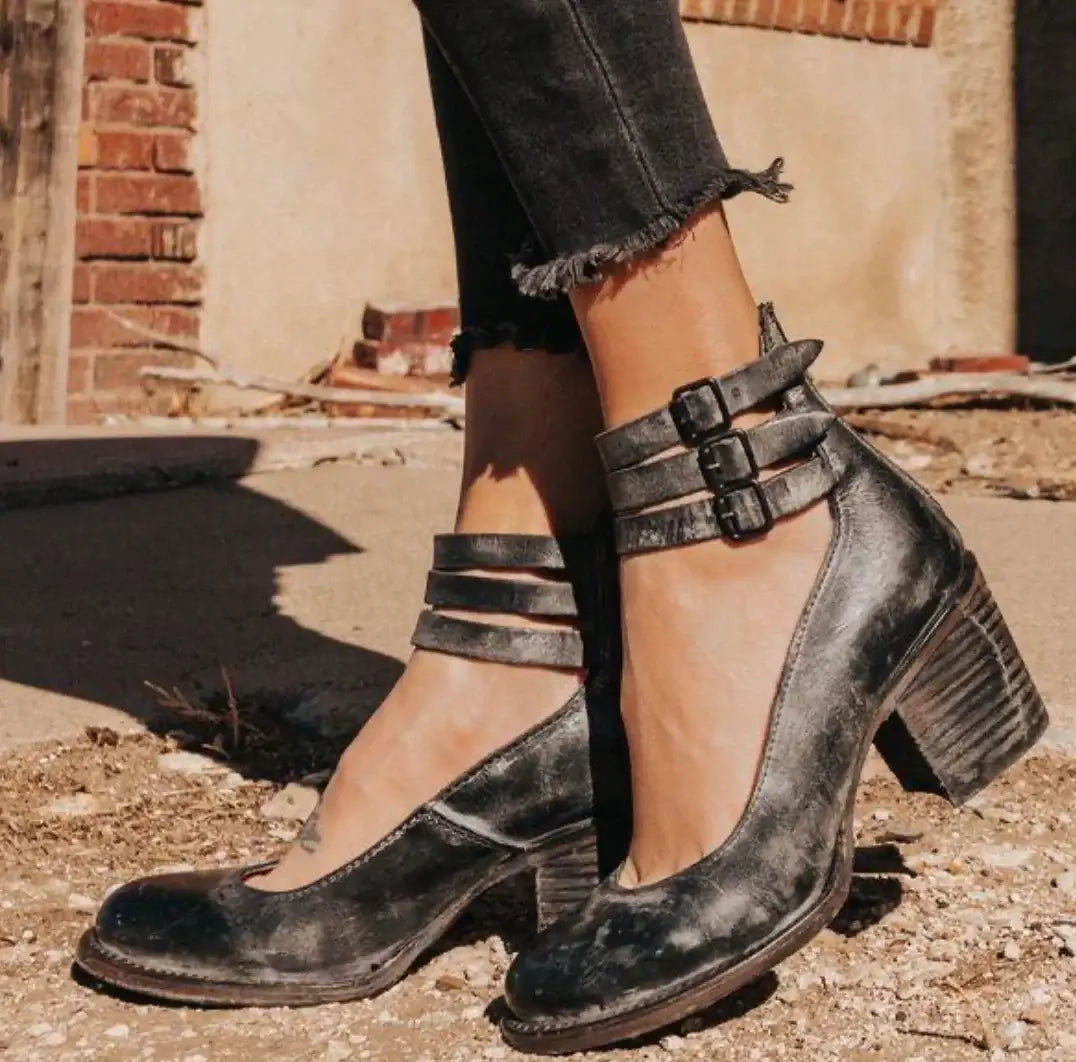 Variant image for Sandales Pour Femmes Cuir À Talons Moyens Confortables-1