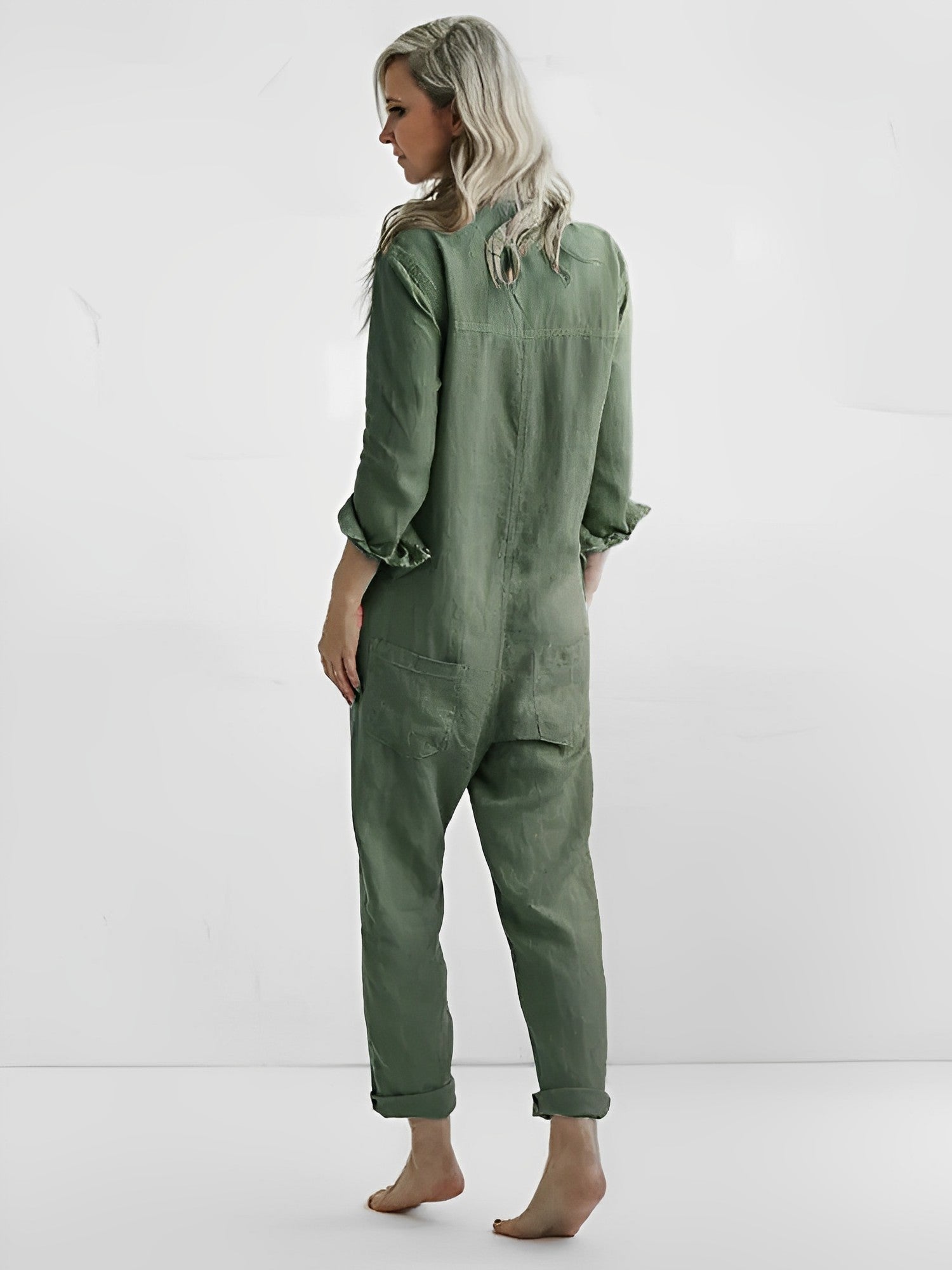 Jumpsuit Femme Chic Vert Décontracté Long Avec Manches Courtes 1