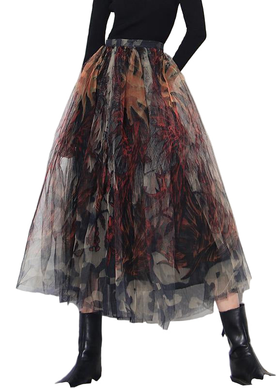 Jupe A-Line en Tulle avec Imprimé Noir pour Femme 0