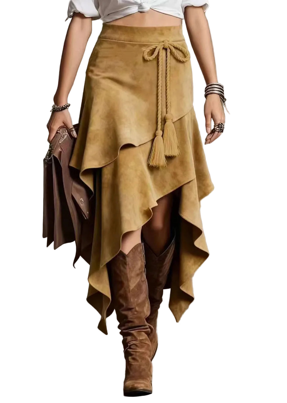 Jupe Femme Asymétrique à Lacets Style Superposé 0