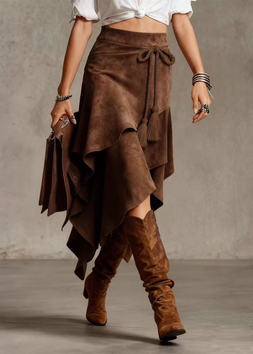 Jupe Femme Asymétrique à Lacets Style Superposé 2