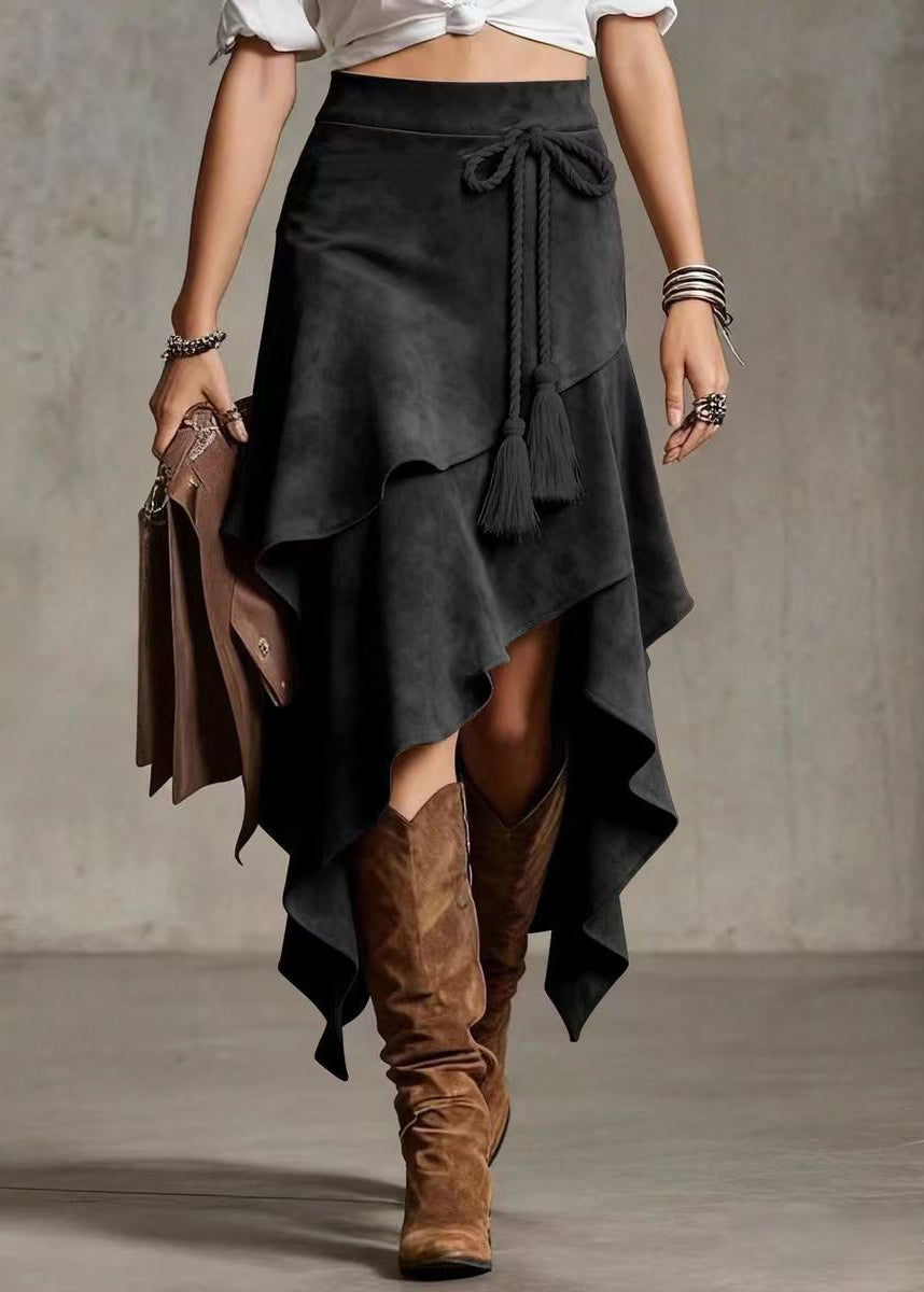 Jupe Femme Asymétrique à Lacets Style Superposé 3
