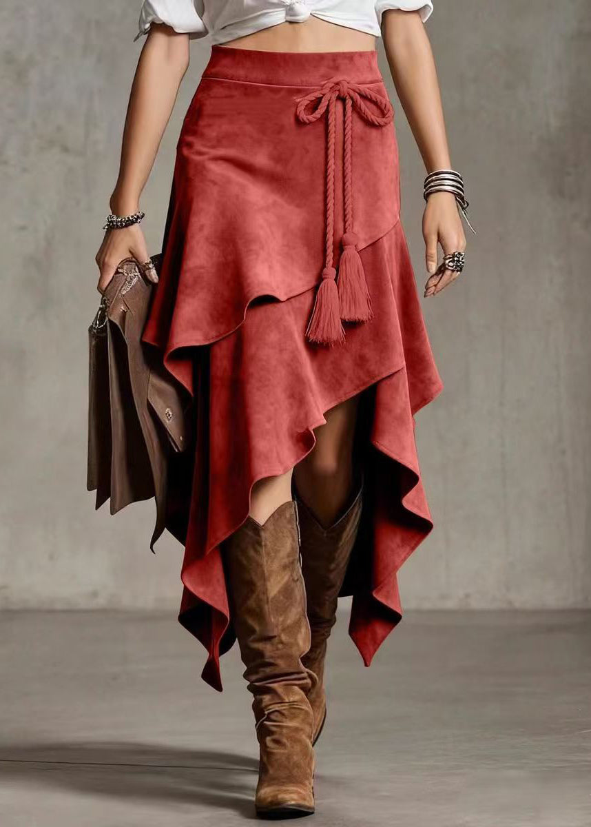 Jupe Femme Asymétrique à Lacets Style Superposé 4