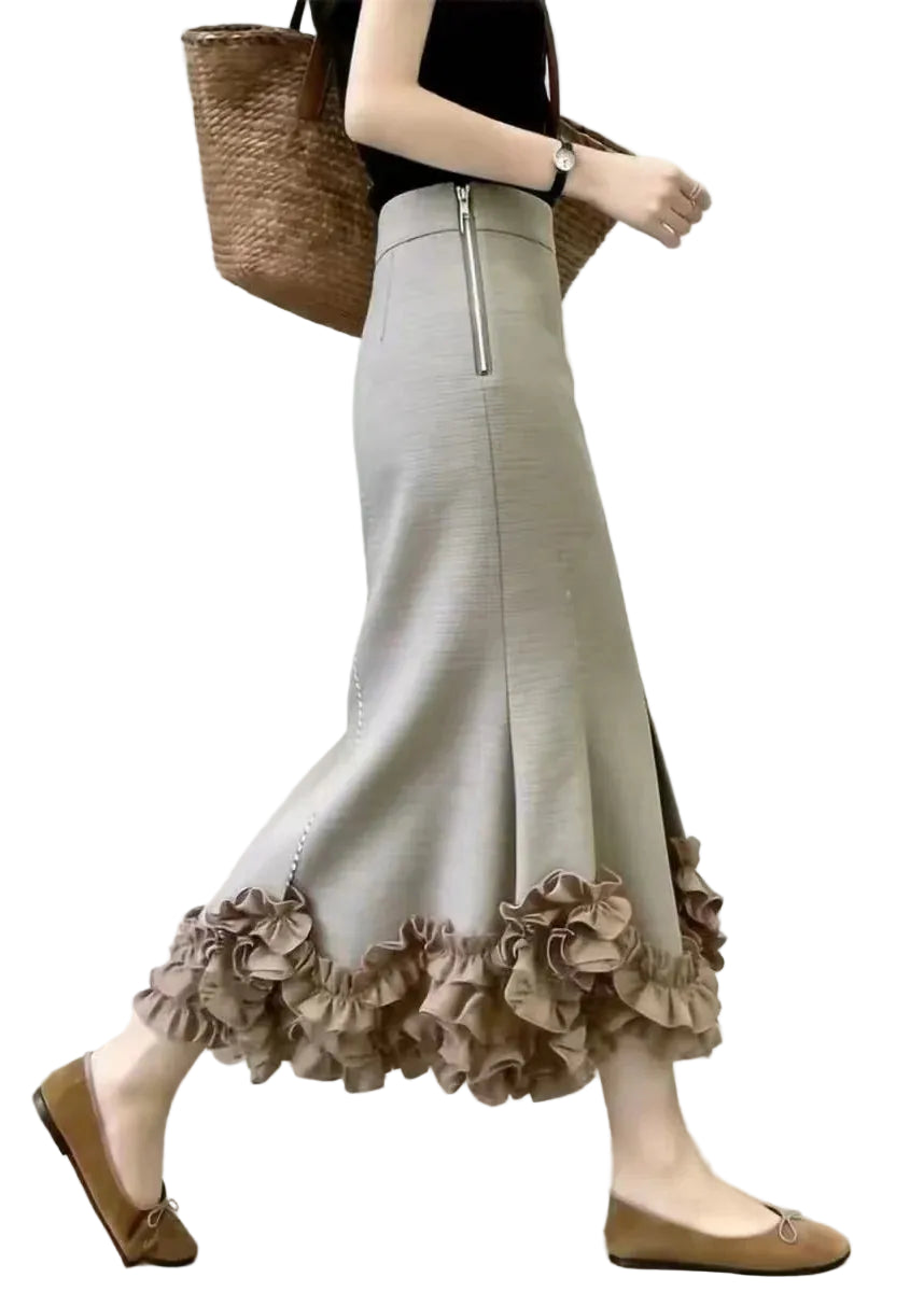 Jupe Femme Coupe Sirène Taille Haute à Volants 0