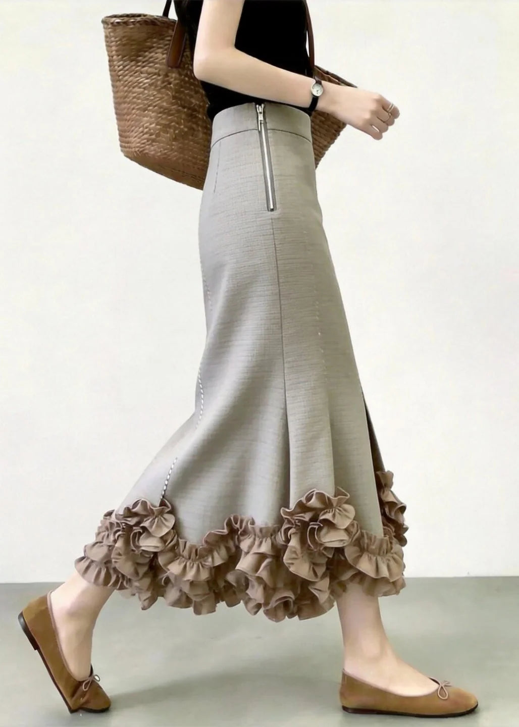 Jupe Femme Coupe Sirène Taille Haute à Volants 4