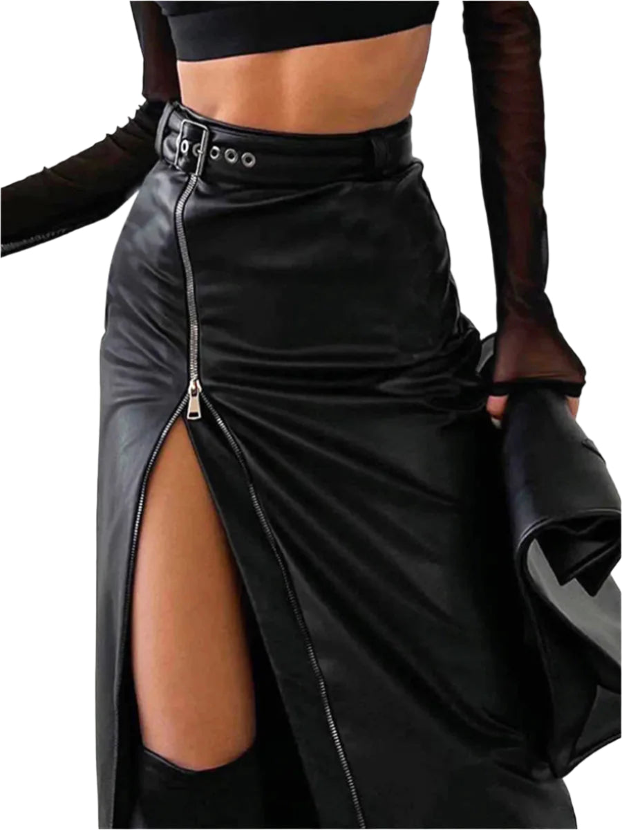 Jupe Femme Crayon Taille Haute Cuir Synthétique