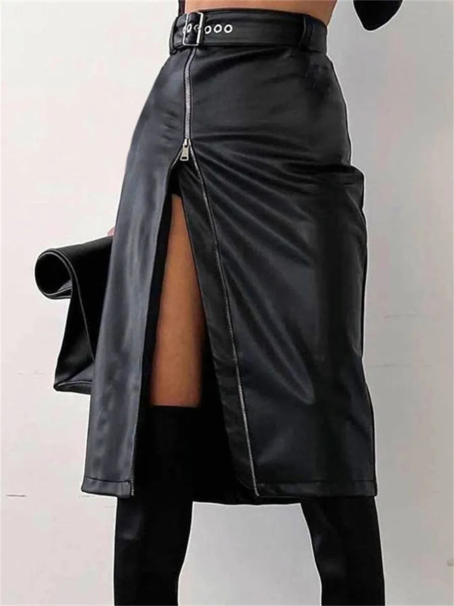 Jupe Femme Crayon Taille Haute Cuir Synthétique
