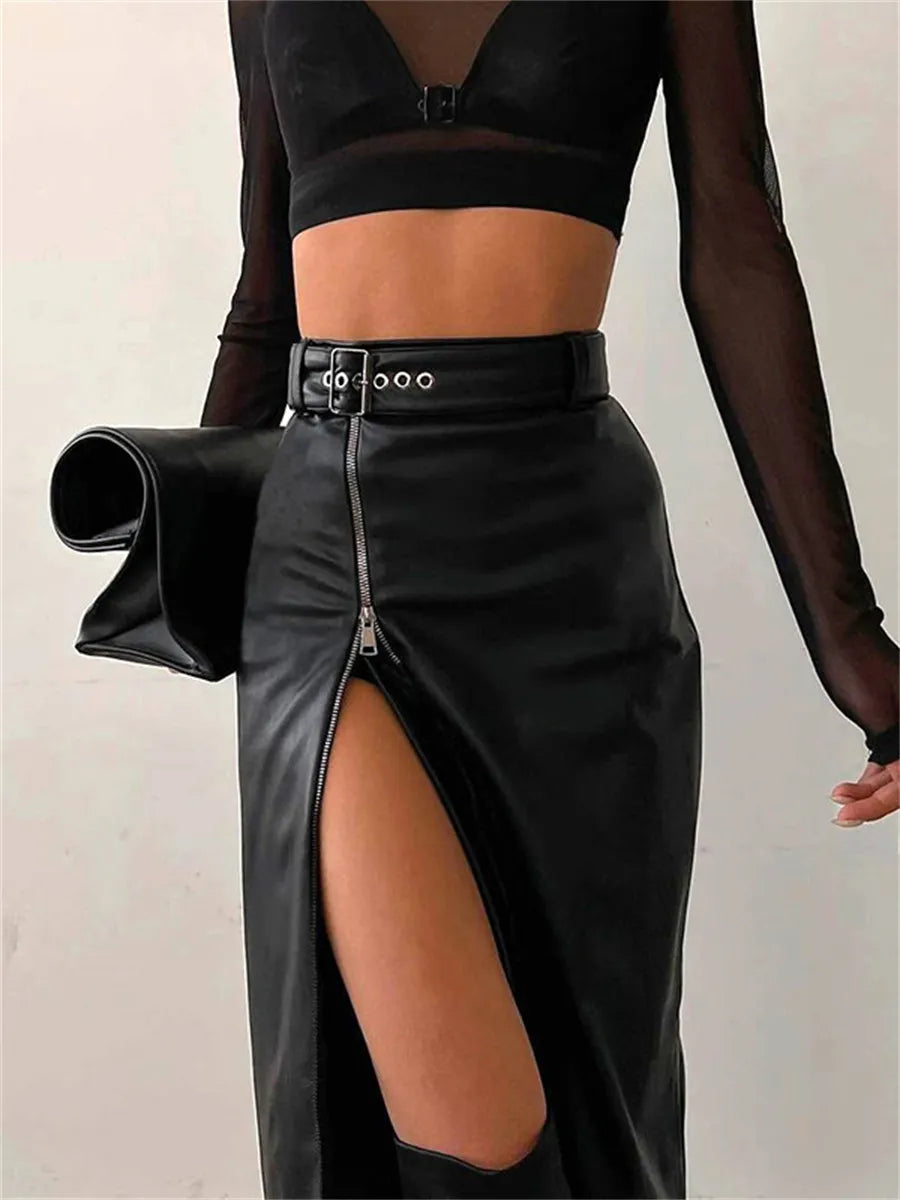 Jupe Femme Crayon Taille Haute Cuir Synthétique