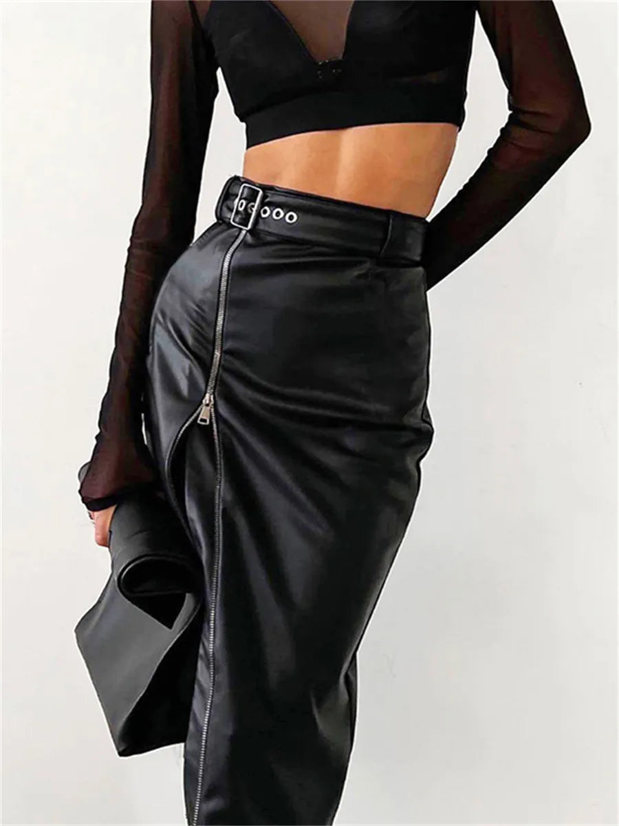 Jupe Femme Crayon Taille Haute Cuir Synthétique