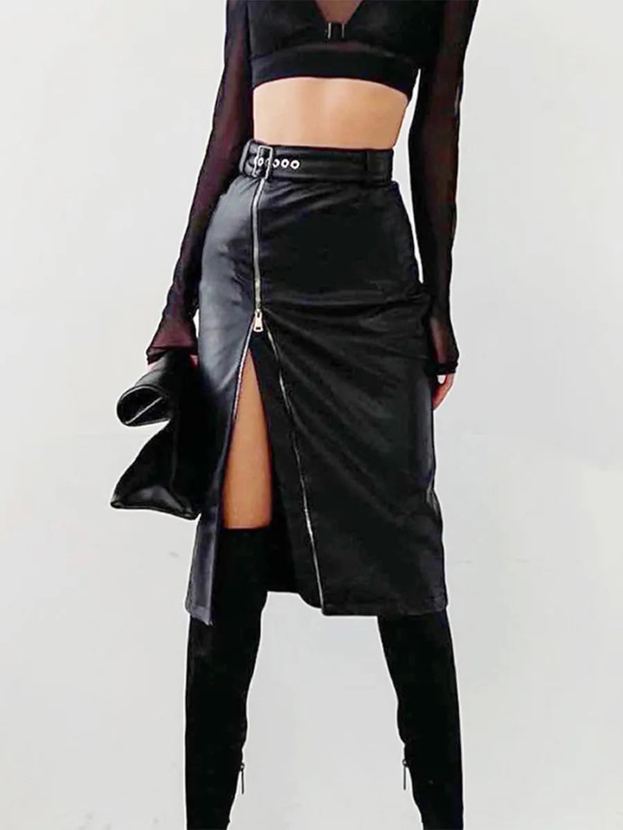 Jupe Femme Crayon Taille Haute Cuir Synthétique