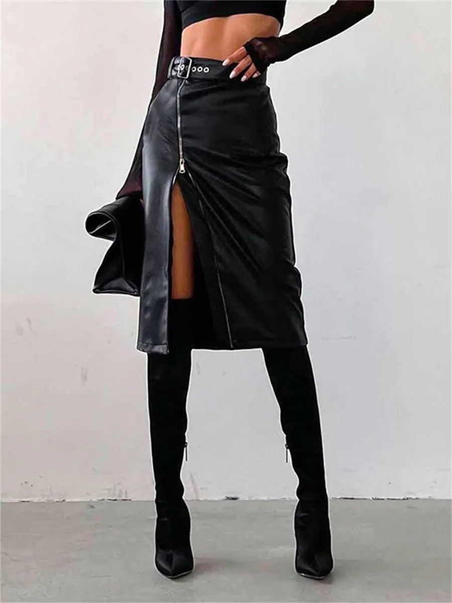 Jupe Femme Crayon Taille Haute Cuir Synthétique
