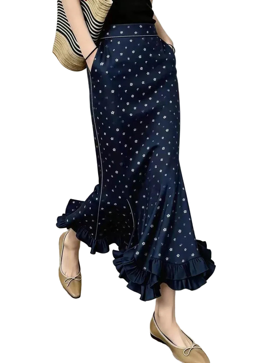 Jupe Femme Style Sirène Bohème Taille Haute à Volants 0