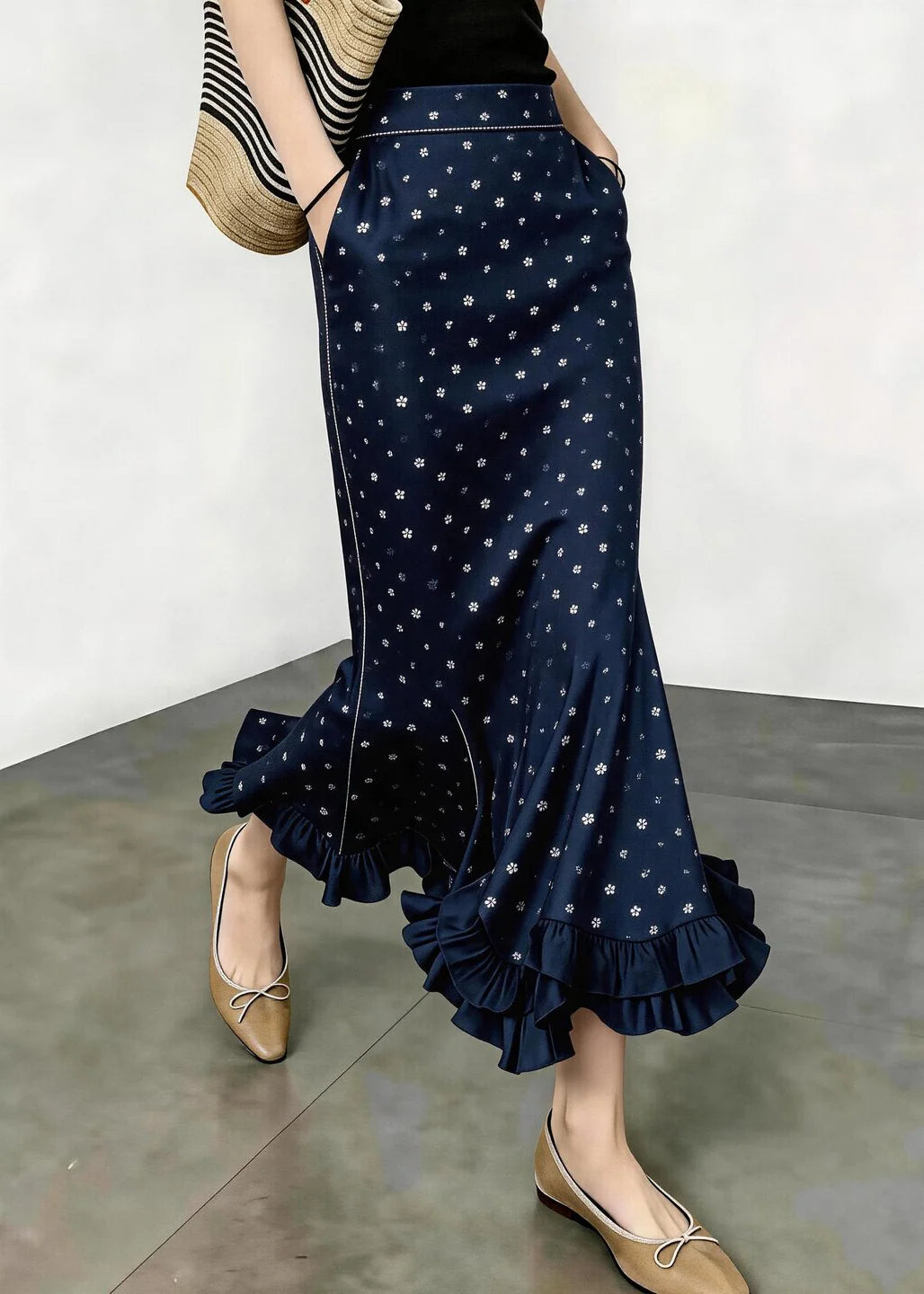 Jupe Femme Style Sirène Bohème Taille Haute à Volants 4