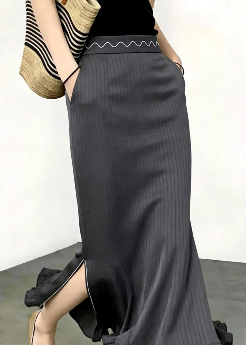 Jupe Femme Style Sirène Taille Haute à Rayures 1