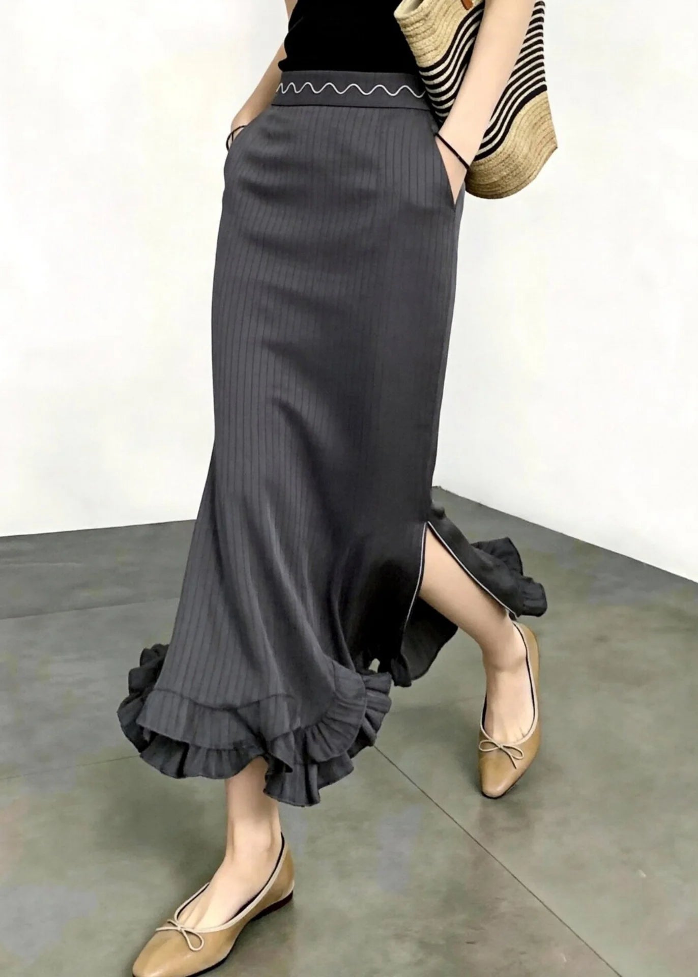 Jupe Femme Style Sirène Taille Haute à Rayures 2