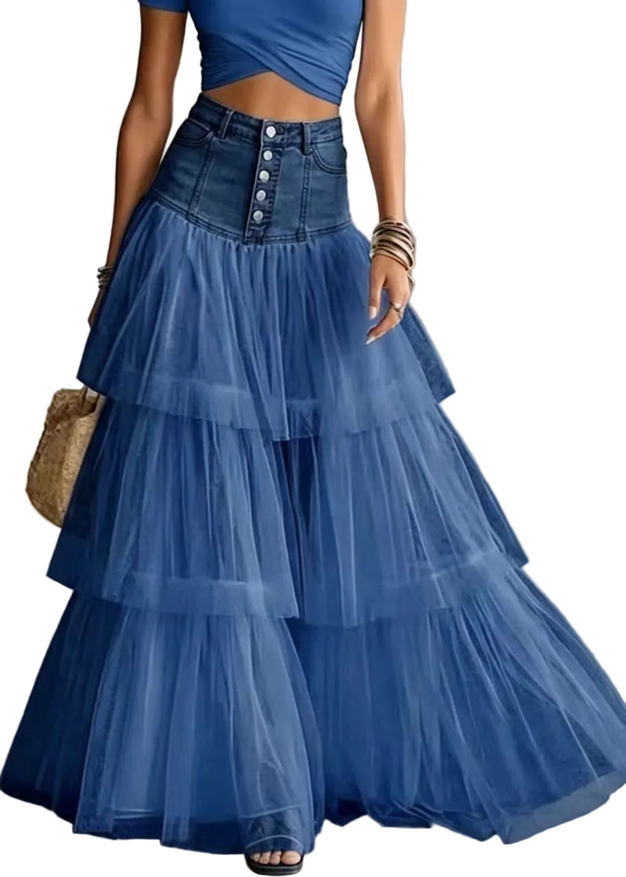 Jupe Femme Taille Haute Patchwork Tulle Estivale 1
