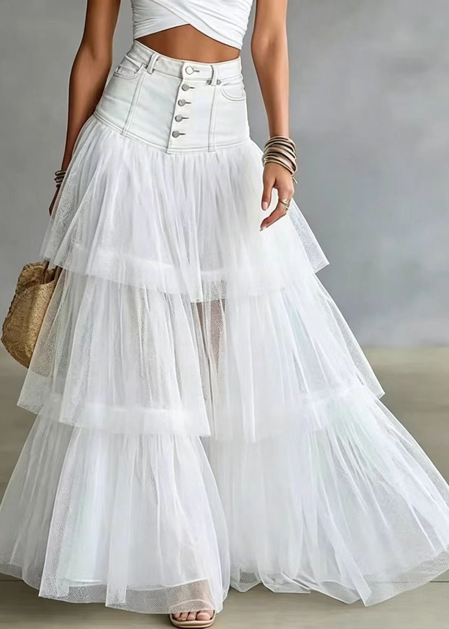 Jupe Femme Taille Haute Patchwork Tulle Estivale 2
