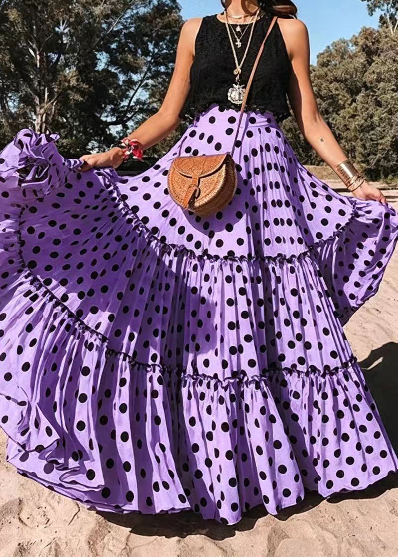 Jupe Longue Femme À Volants Style Estival Motif À Pois 2