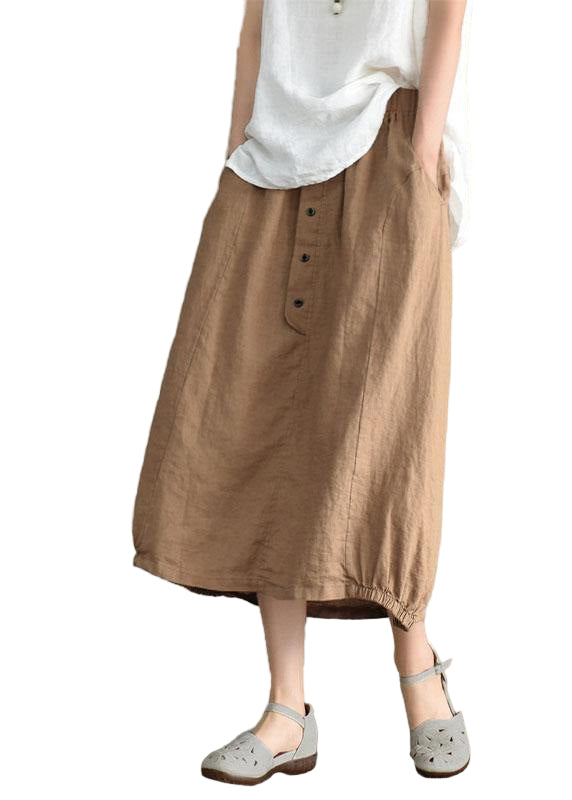 Jupe Longue Femme En Lin Taille Élastique Avec Boutons Décontractée 0