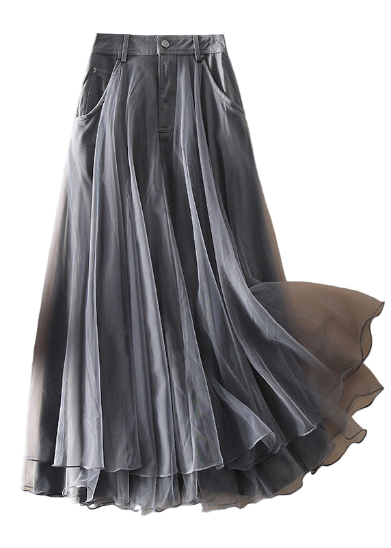 Jupe Longue Femme Haute Taille en Tulle Patchwork Midi 0