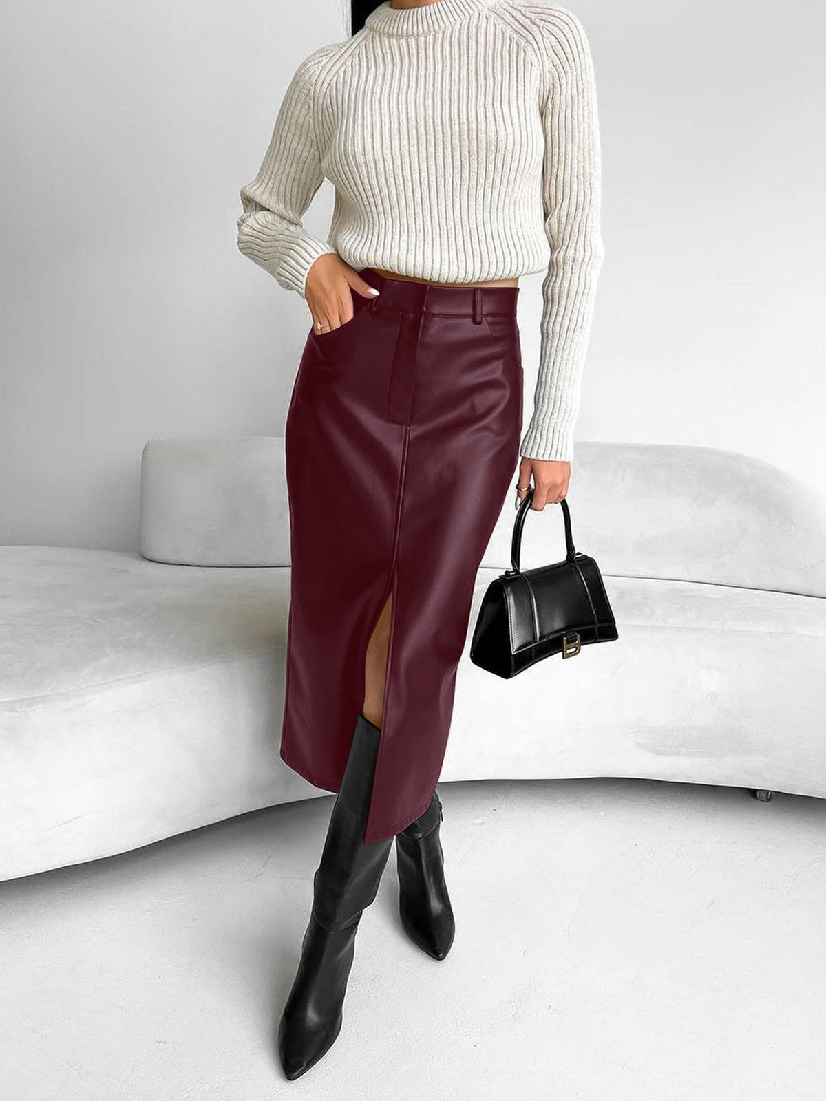 Jupe Midi Fendue pour Femme Printemps 4