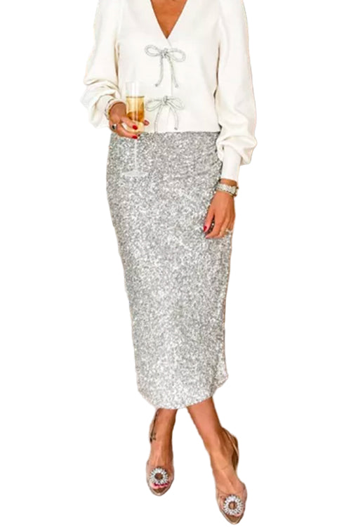 Jupe de soirée mi-longue à sequins brillants 0