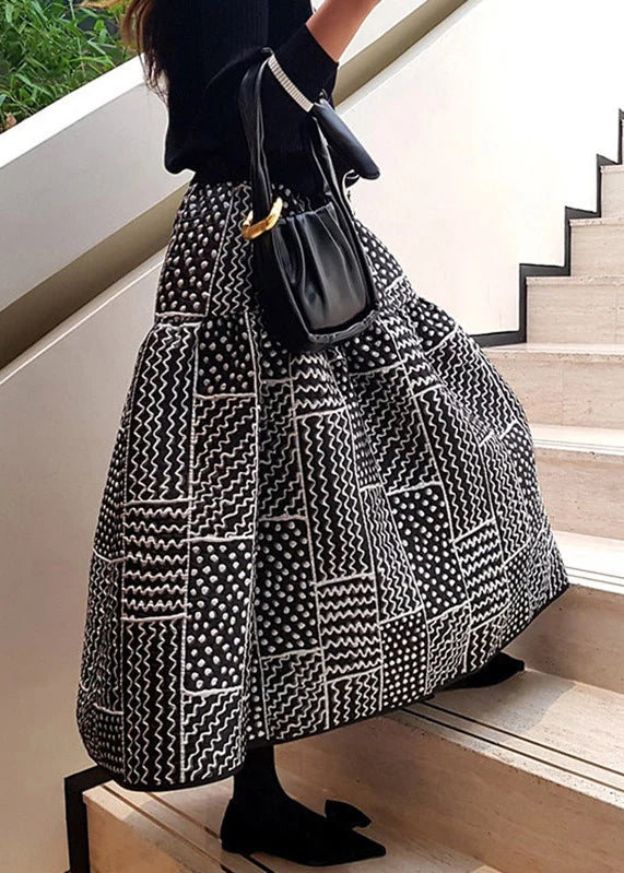 Jupe trapèze femme à taille élastique avec imprimé jacquard 0