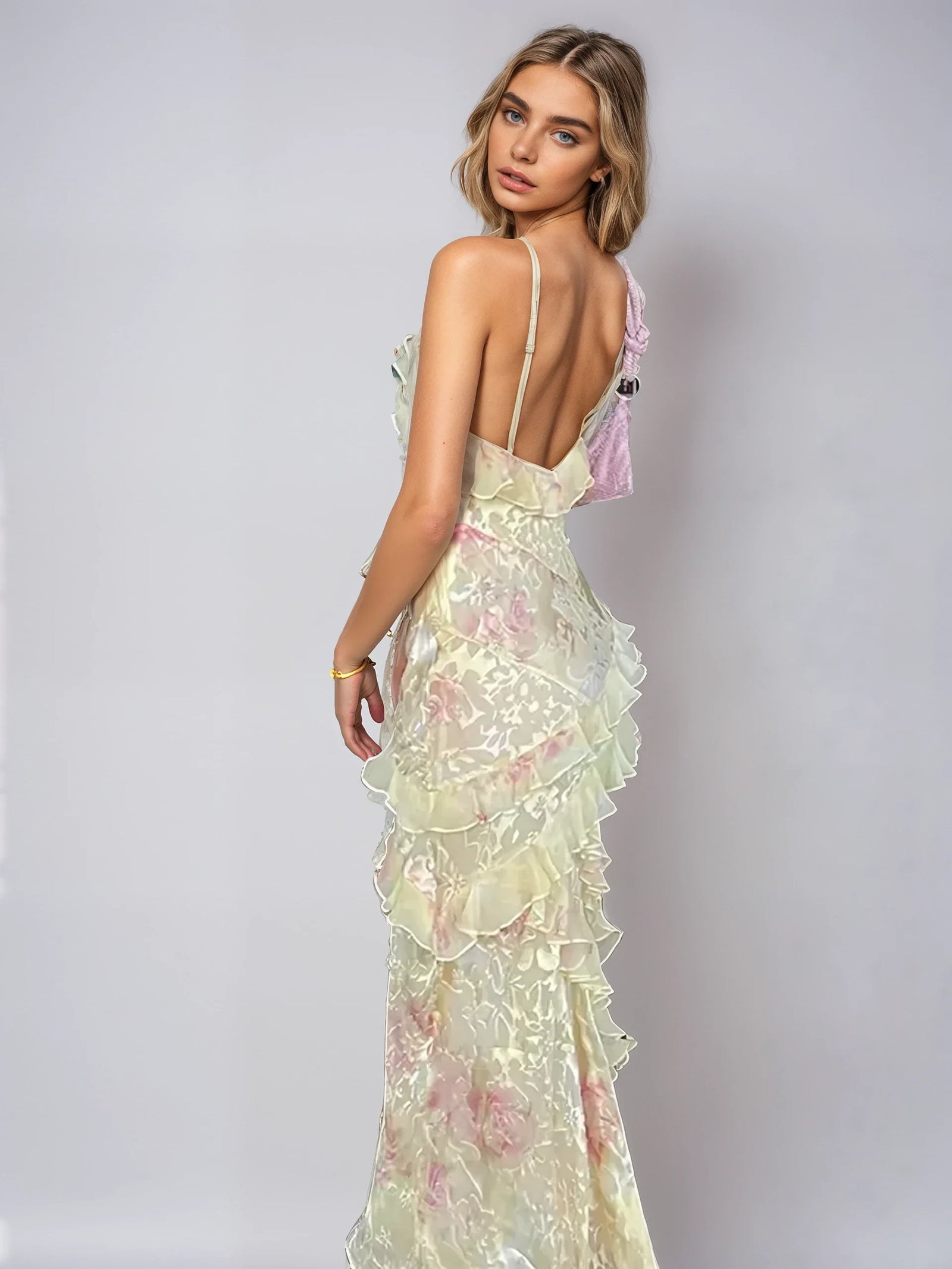 Robe Longue Femme Pastel Romantique en Mesh Léger pour Été-4