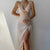 Robe Femme Midi Drapée Dos Nu Polyester Élégante 4
