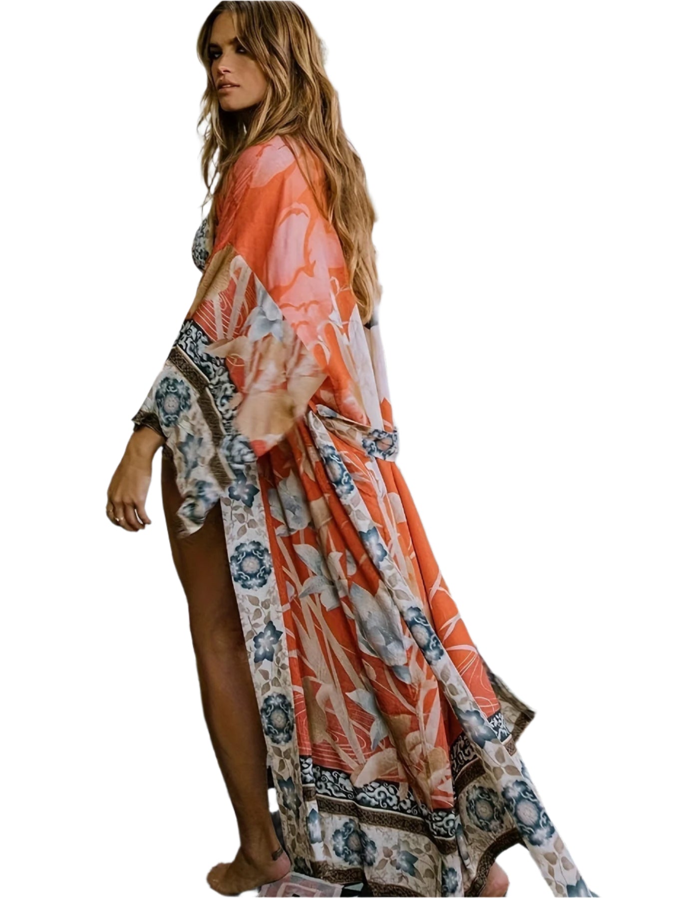 Kimono Plage Femme Imprimé Floral Léger Long 0
