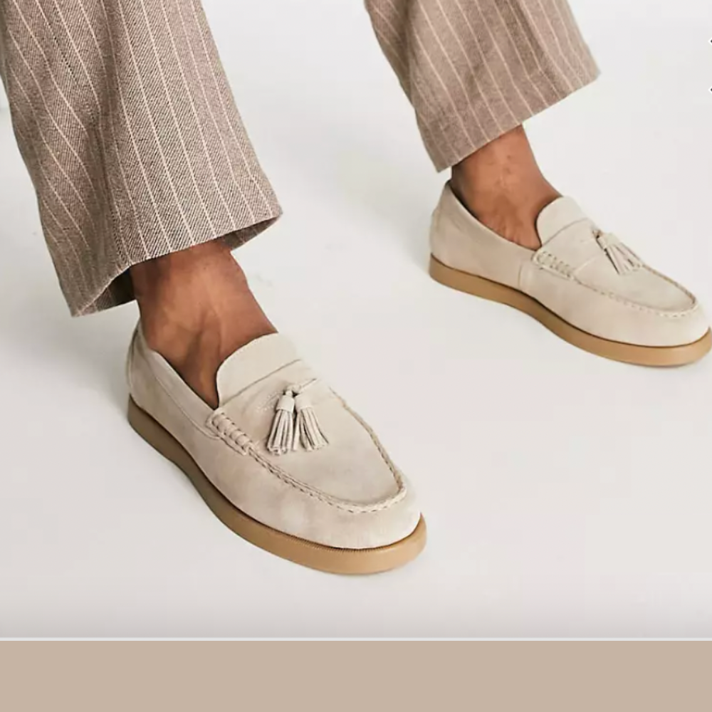 Mocassins pour Hommes Beige Élégants en Cuir Authentique-1