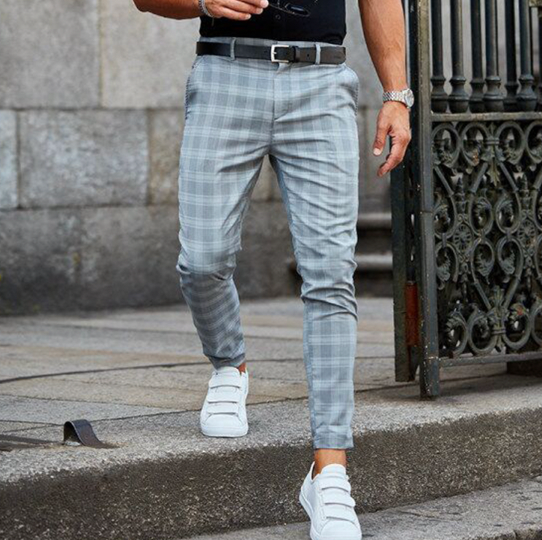 Pantalon Homme Élégant à Motifs de Diamant en Tissu de Qualité-1