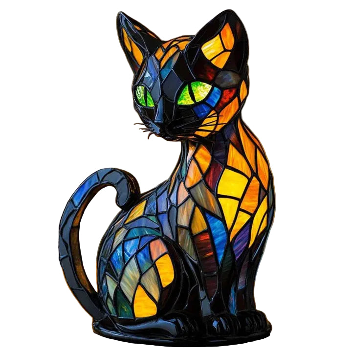 Lampe de Table Chat en Vitrail Artistique 0