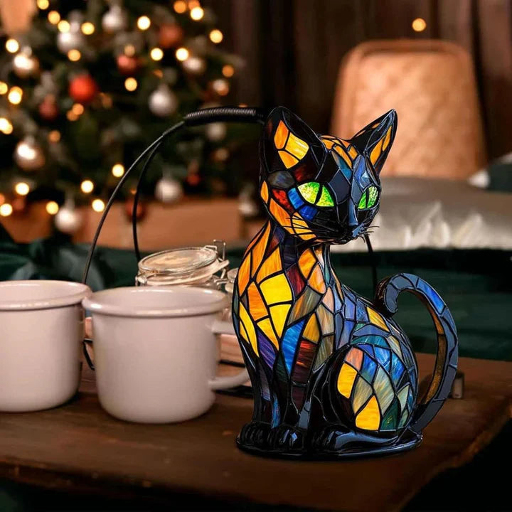 Lampe de Table Chat en Vitrail Artistique 1