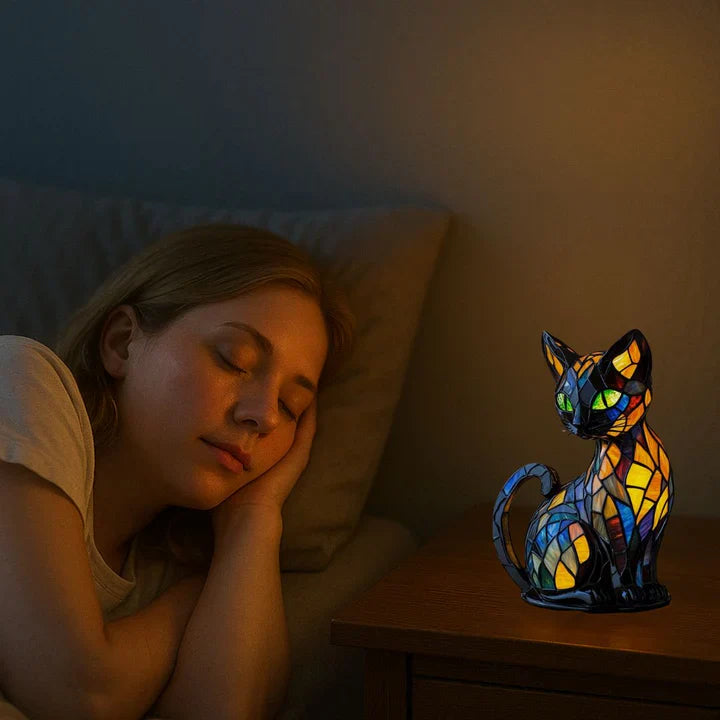 Lampe de Table Chat en Vitrail Artistique 4