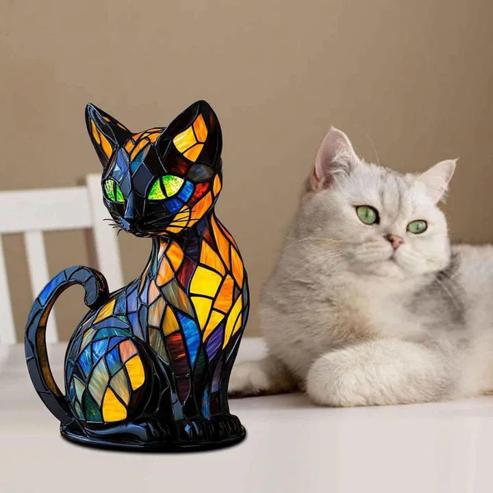 Lampe de Table Chat en Vitrail Artistique 5