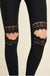 Leggings Femme Découpés en Dentelle Confortables en Mélange de Tissus 3