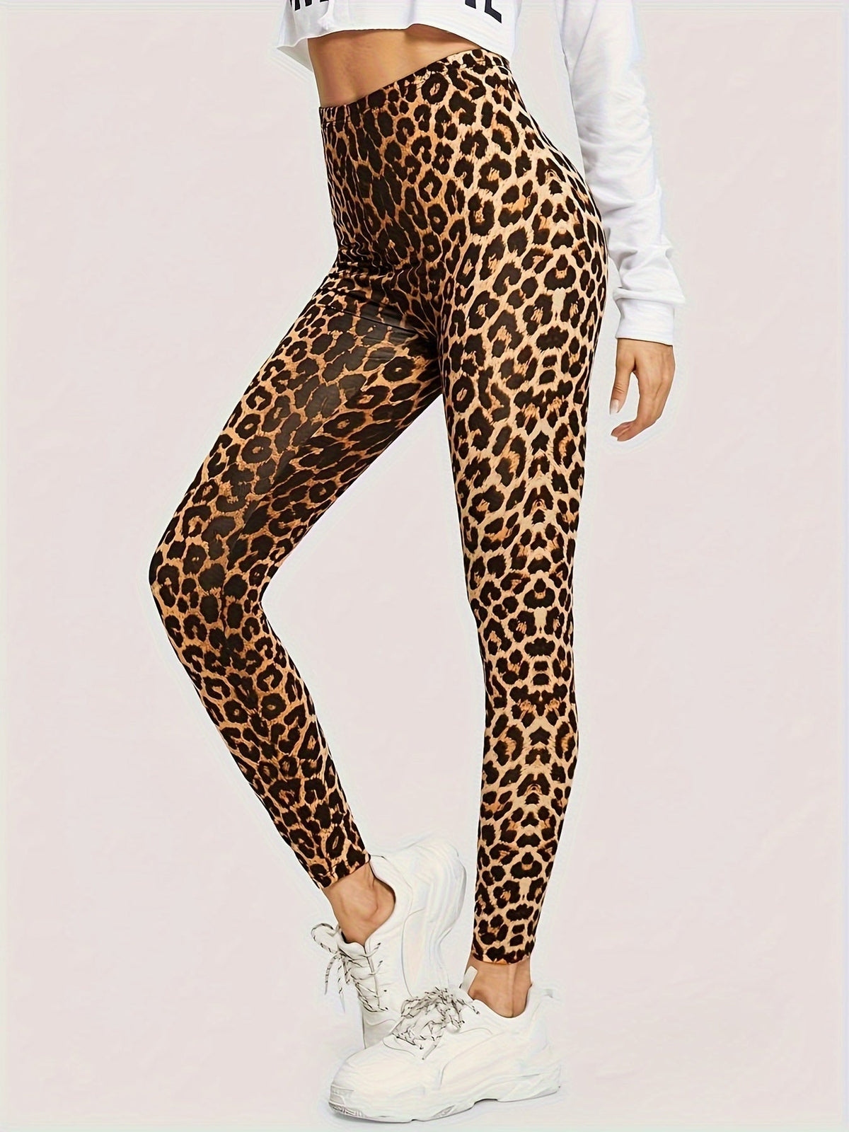 Leggings Femme Imprimé Léopard Élégant en Polyester et Spandex