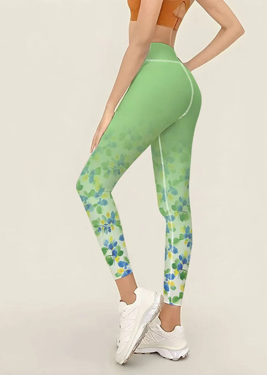 Leggings de sport femme taille haute imprimé floral dégradé 1