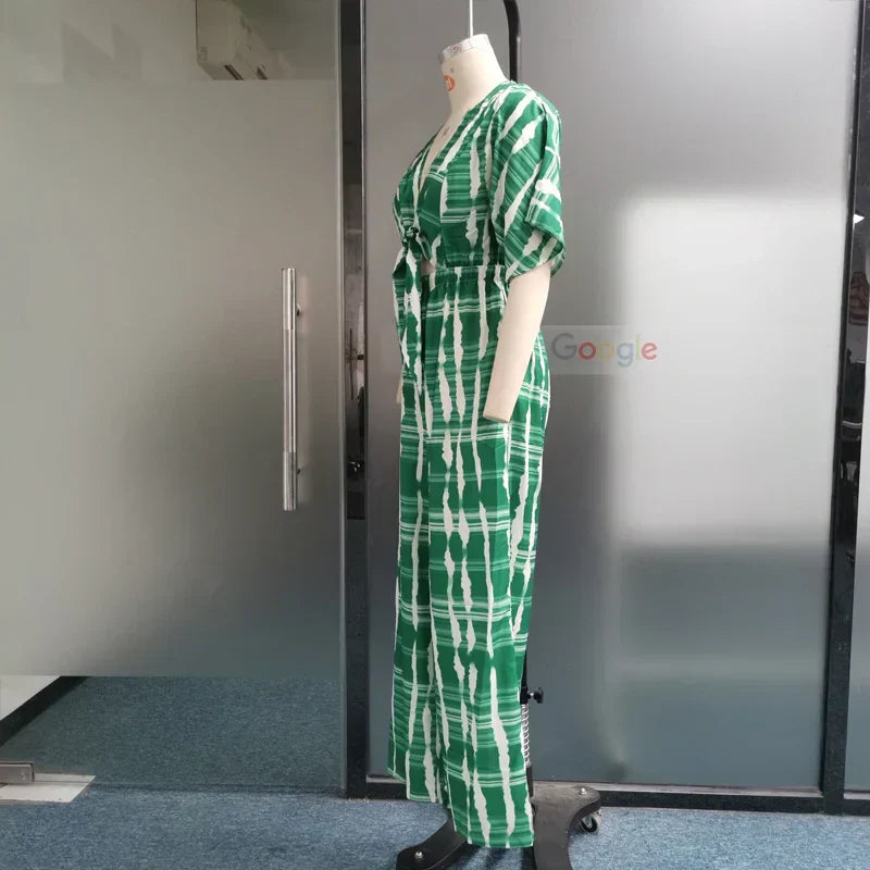 Combinaison Femme Chic Col en V Profond Pantalon Large Polyester-5