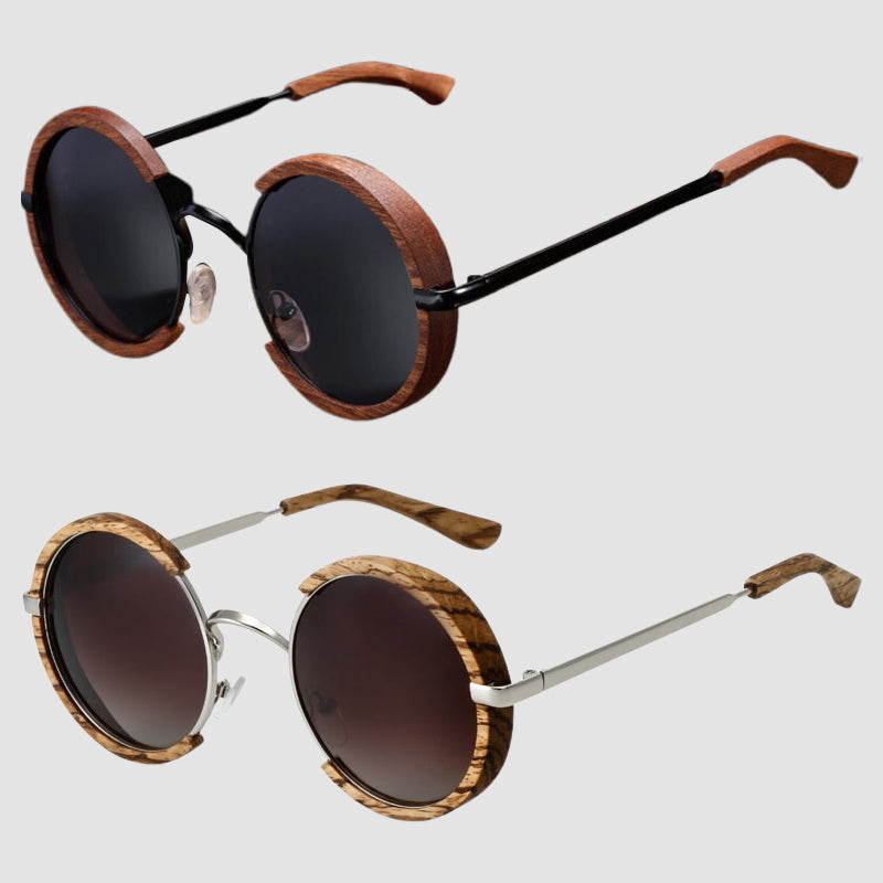 Lunettes de soleil Ronde Vintage en Bois 3