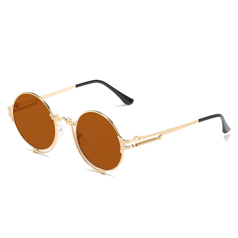 Lunettes de soleil rondes en métal pour femmes au design artistique 0