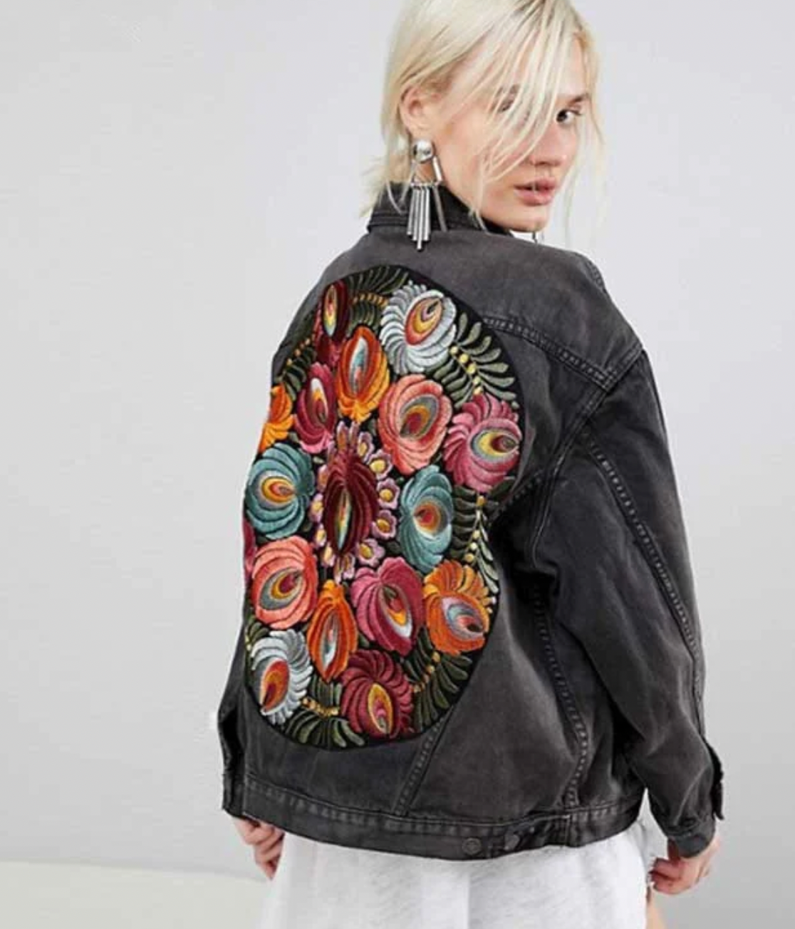 Veste en Jean Femme Design Floral Élégant Denim Polyvalent-5